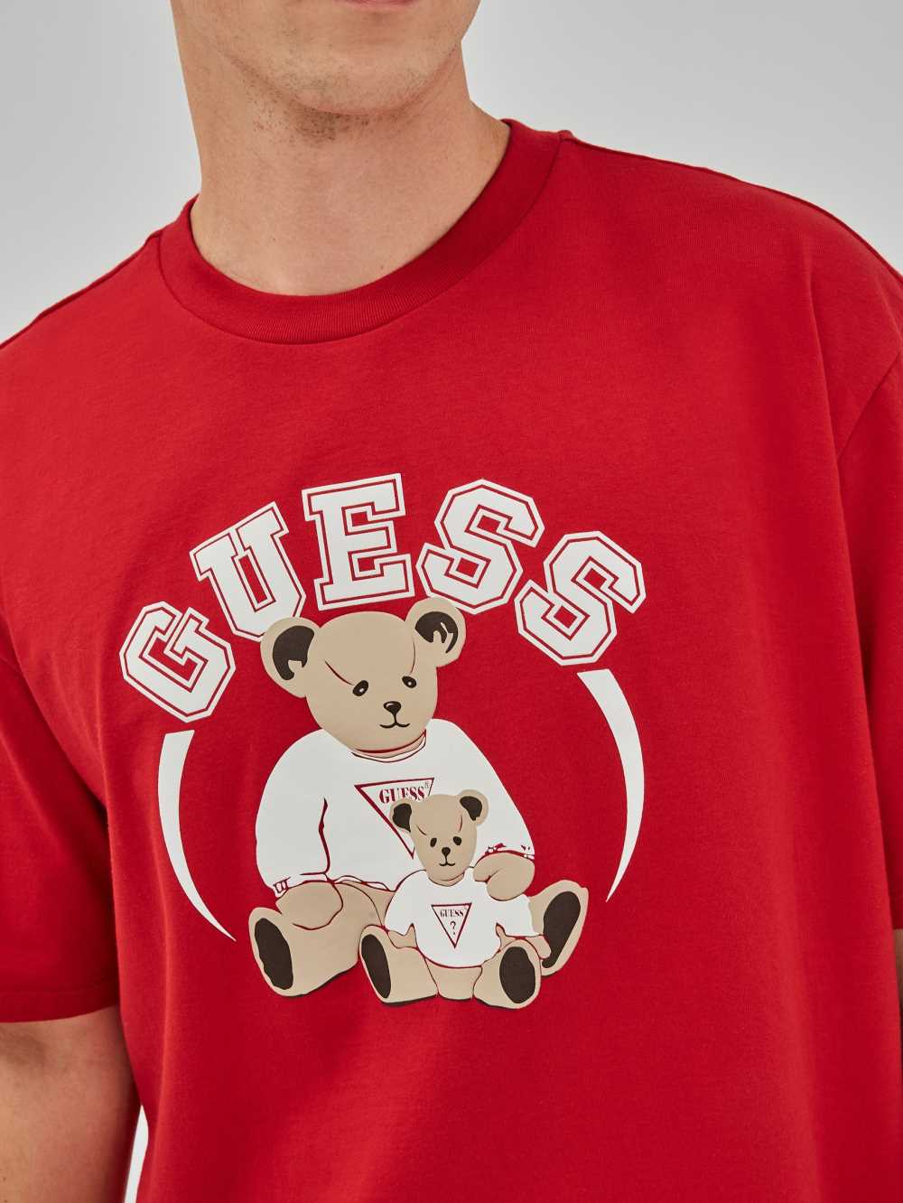 Red Pink Men's Guess Originals Bear T-shirt Australia Sale | 784YCGESL