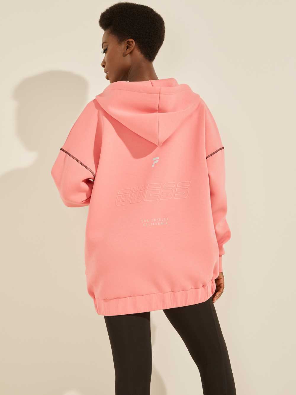 Red Women's Guess Eco Caren Long Zip-Up Hoodie Australia Sale | 503MVHSZP
