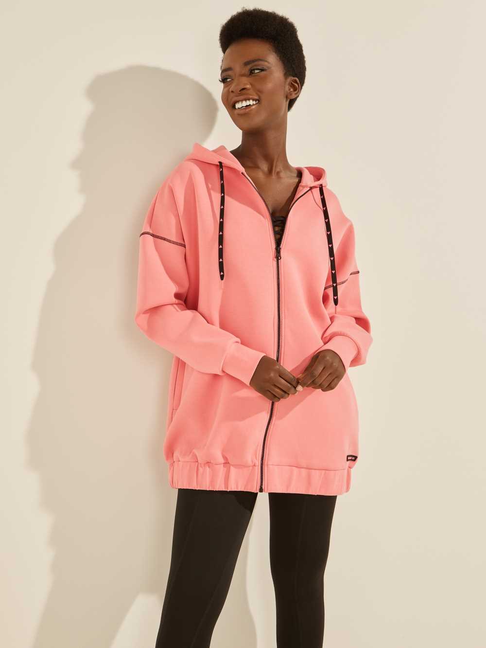 Red Women\'s Guess Eco Caren Long Zip-Up Hoodie Australia Sale | 503MVHSZP