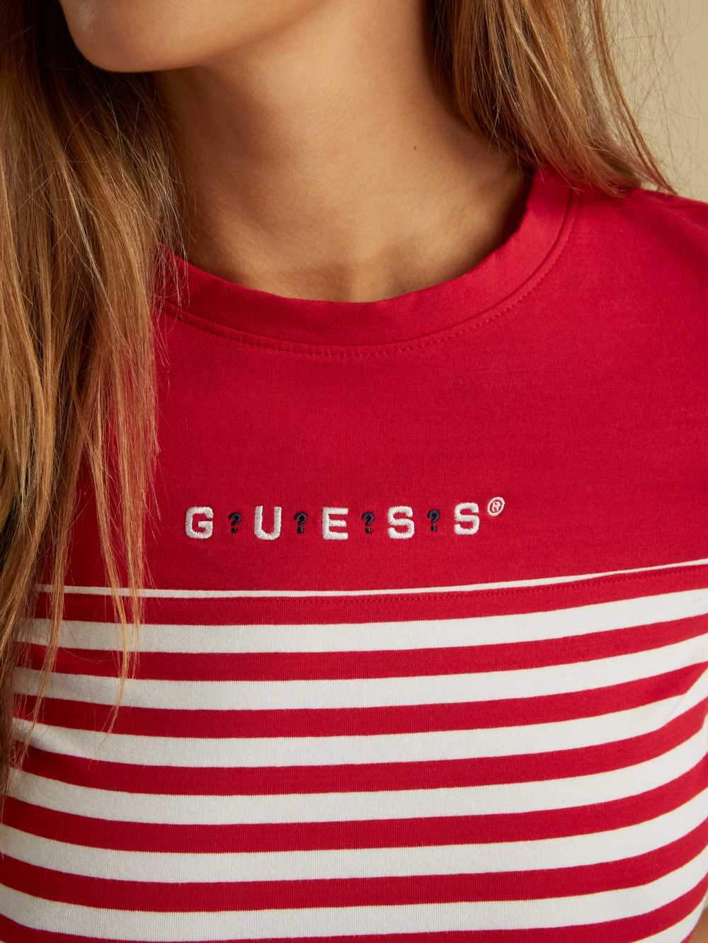 Red Women's Guess Summer Games Striped Dresses Australia Sale | 583YGFKPU