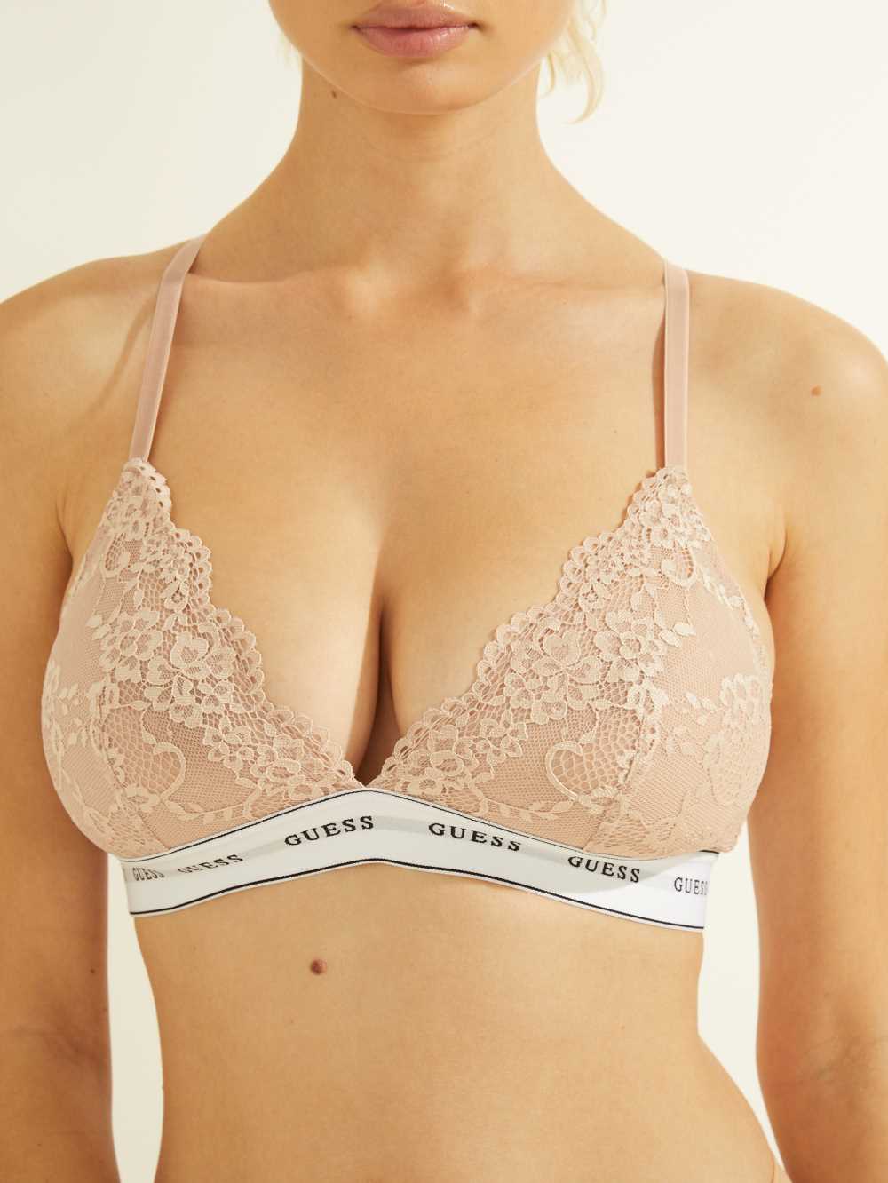 Skin Color Women's Guess Logo Lace Triangle Bralette Underwear Australia Sale | 357PVXYFC