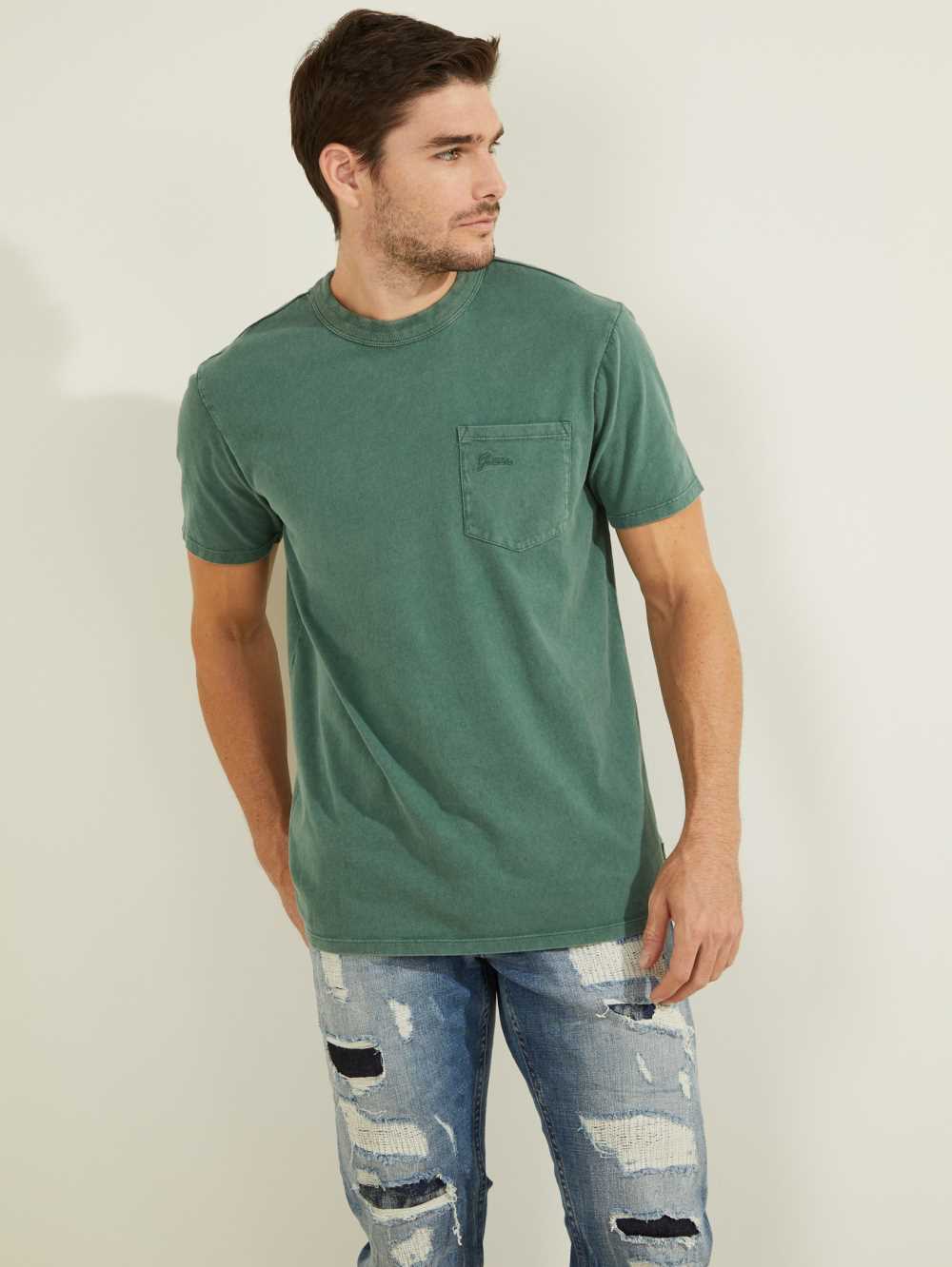 Turquoise Grey Multicolor Men\'s Guess Sueded Jersey T-shirt Australia Sale | 091XHGZFK