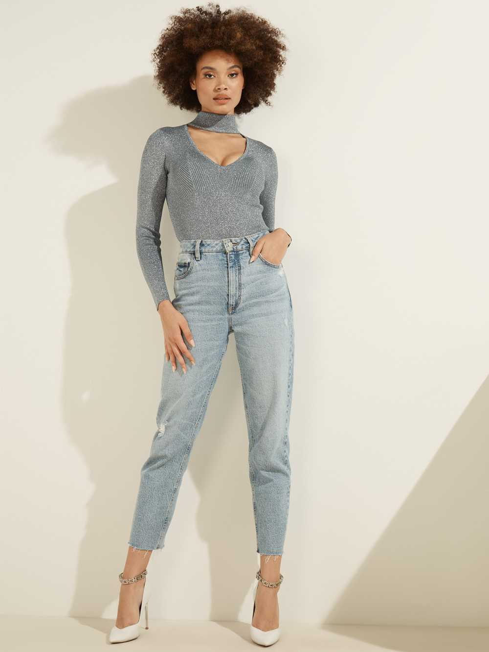 Turquoise Multicolor Women's Guess Lexie Lurex Cutout Sweaters Australia Sale | 971ITJQOH