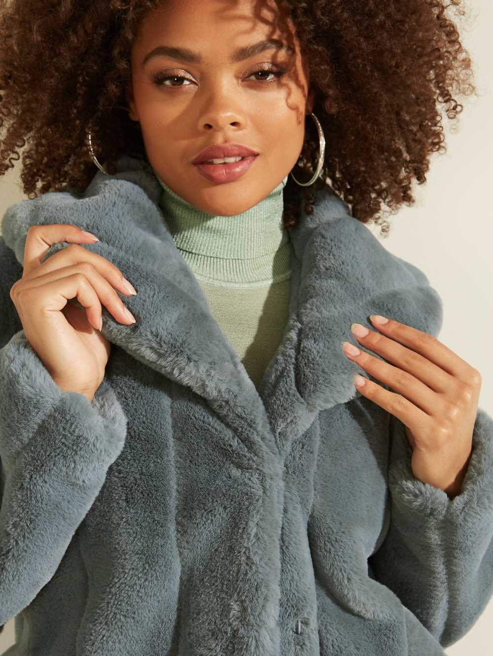 Turquoise Women's Guess Sophy Faux-Fur Jackets Australia Sale | 270SGKIXY