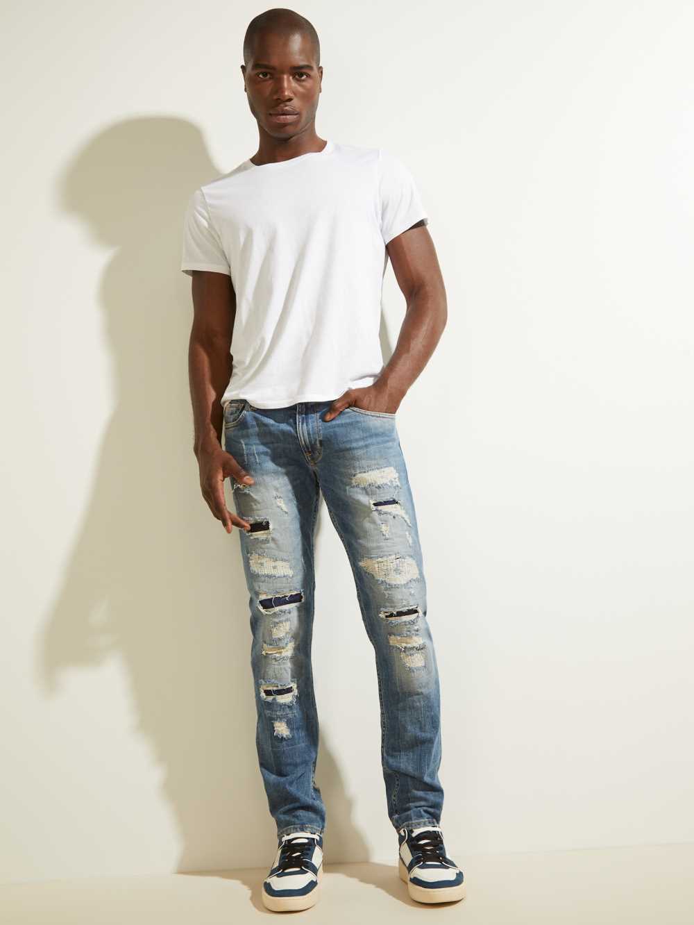 Wash Men's Guess Destroyed Utility Patch Jeans Australia Sale | 578HVDKPB