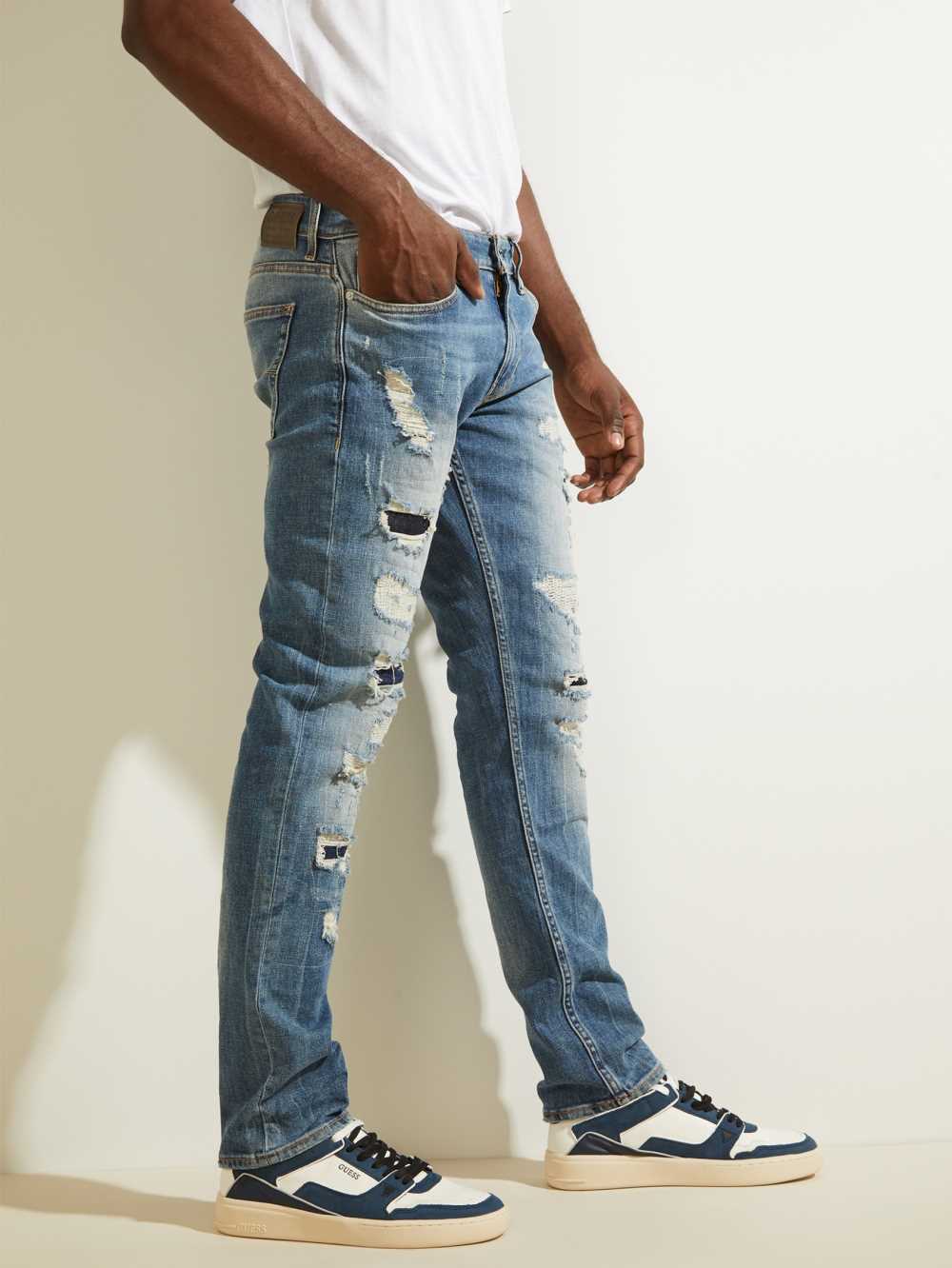 Wash Men's Guess Destroyed Utility Patch Jeans Australia Sale | 578HVDKPB