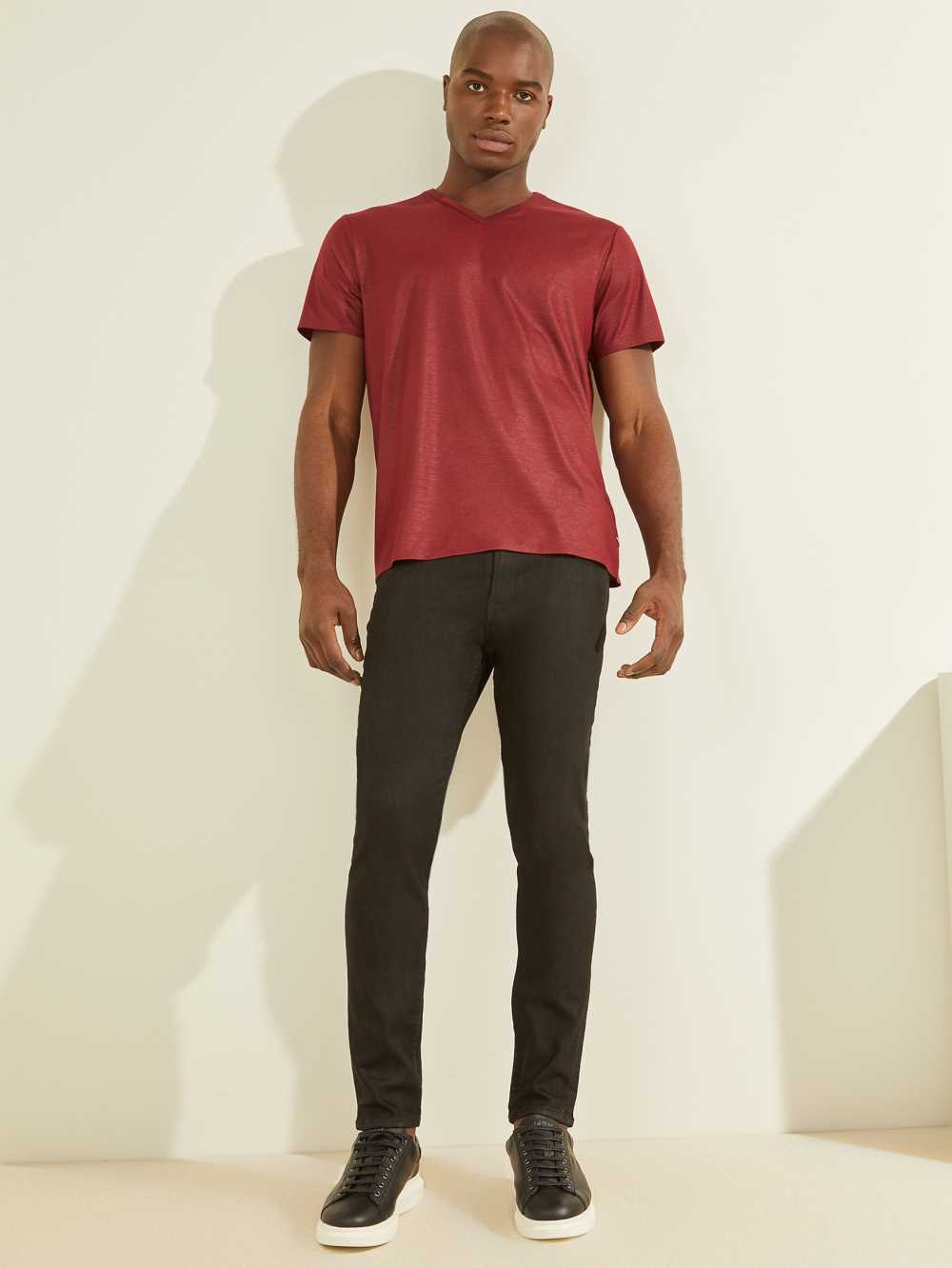 Wash Men's Guess Mason Yoke V-Neck T-shirt Australia Sale | 391ZMFQUC