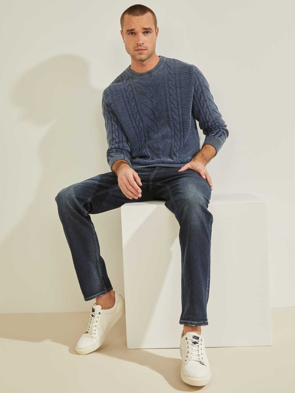 Wash Multicolor Men's Guess Dawson Washed Mixed Cable Sweaters Australia Sale | 905GYXNAC