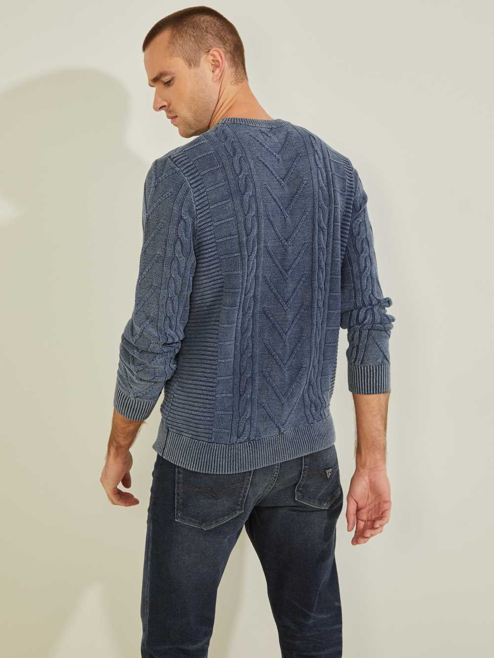 Wash Multicolor Men's Guess Dawson Washed Mixed Cable Sweaters Australia Sale | 905GYXNAC
