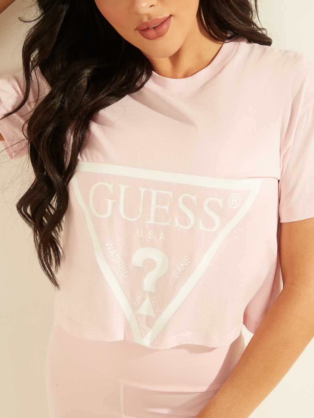 Wash Pink Women's Guess Cropped Logo T-shirt Australia Sale | 018QPLXCJ