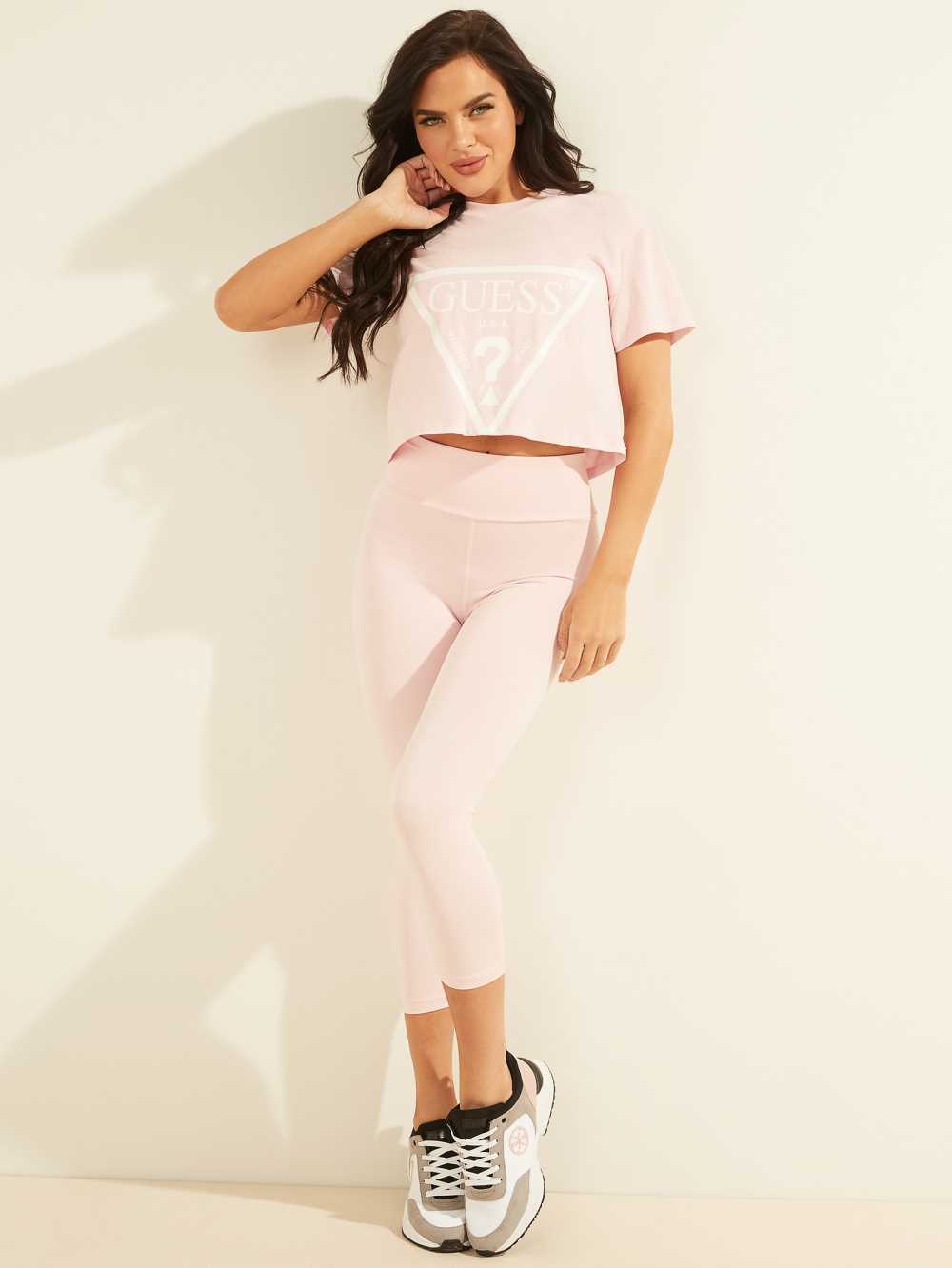Wash Pink Women's Guess Cropped Logo T-shirt Australia Sale | 018QPLXCJ