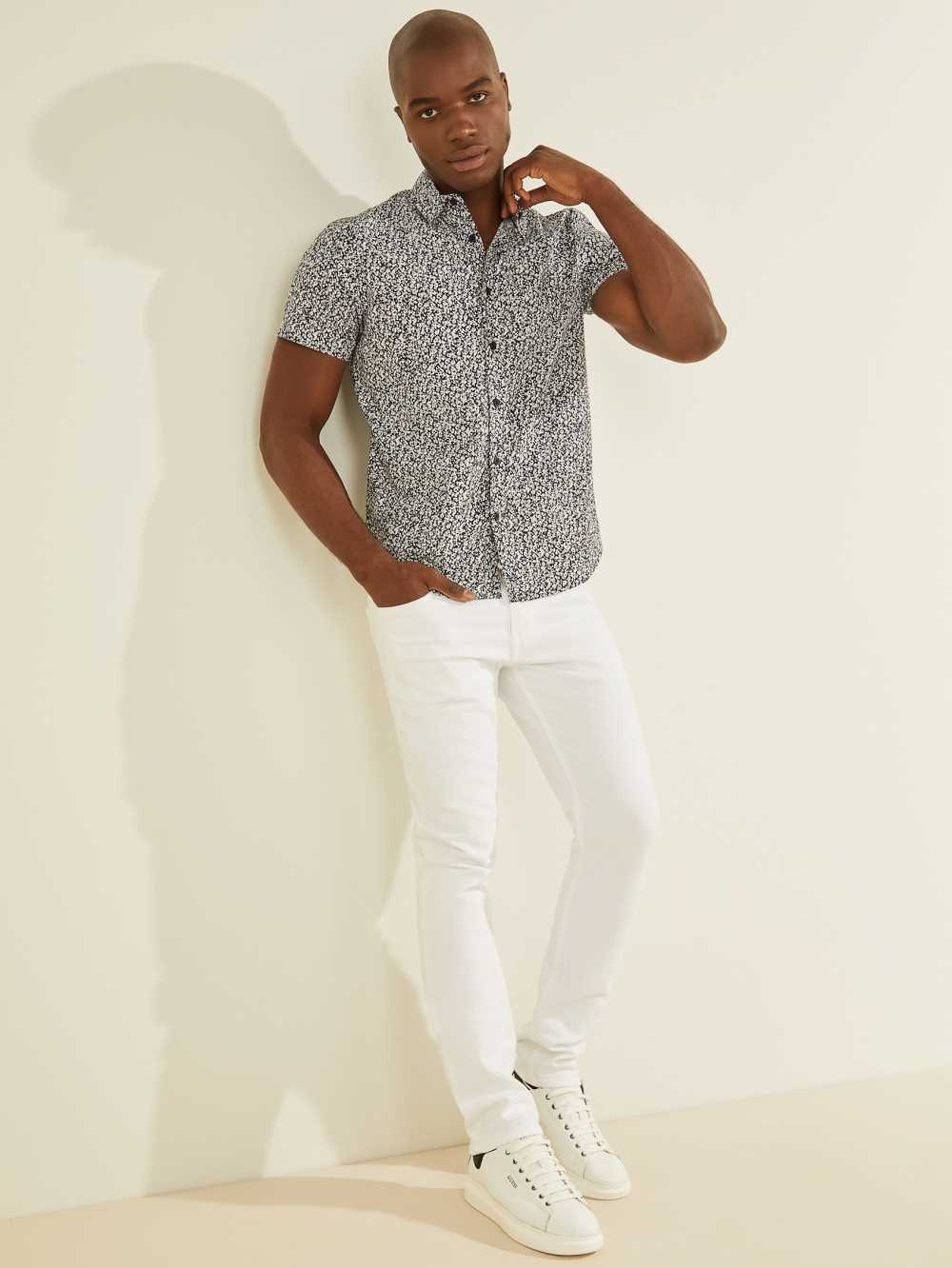 White Flower Men's Guess Fairhills Printed Shirts Australia Sale | 485LSXGAP