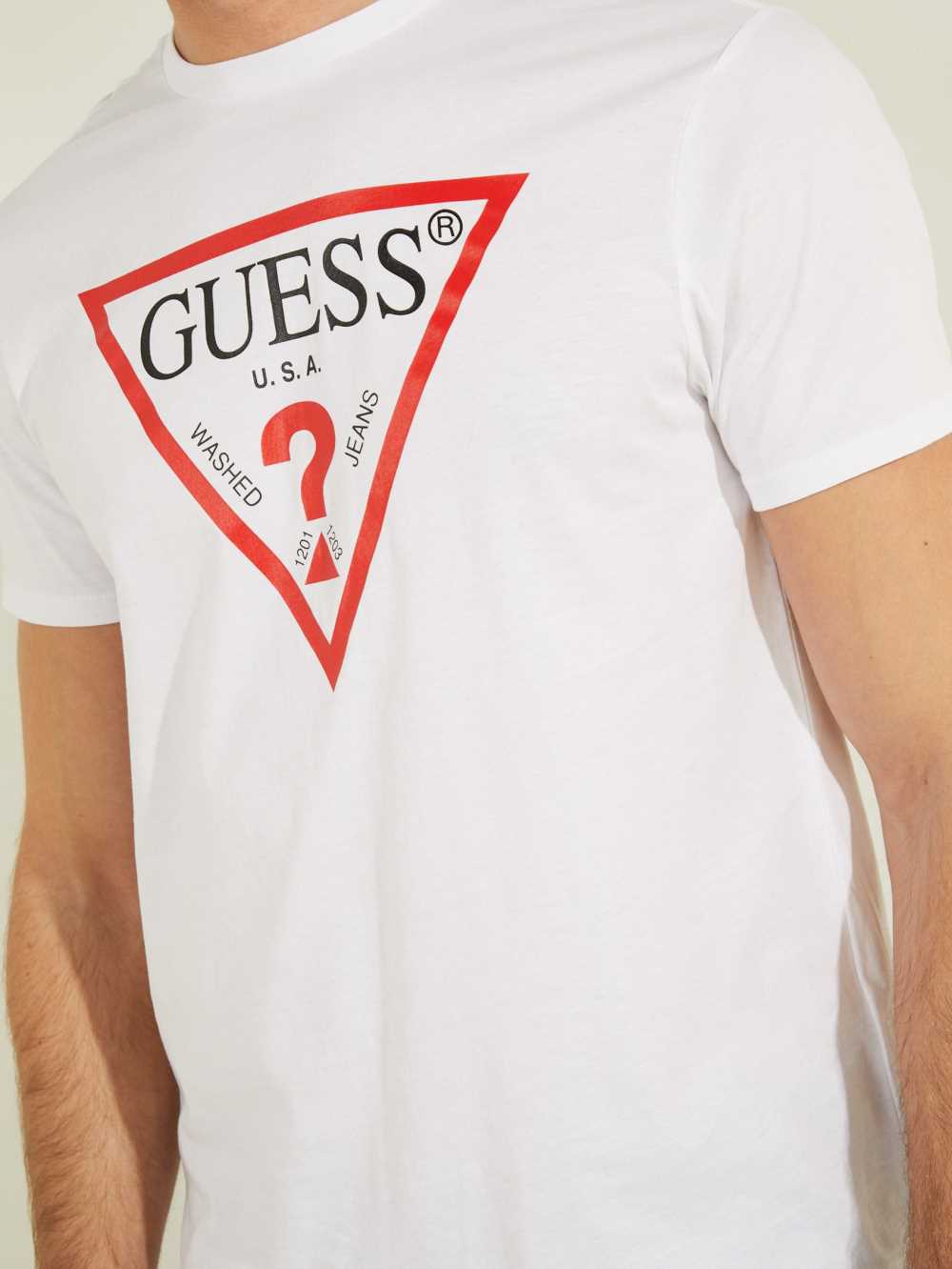 White Men's Guess Classic Logo T-shirt Australia Sale | 038STGOPW