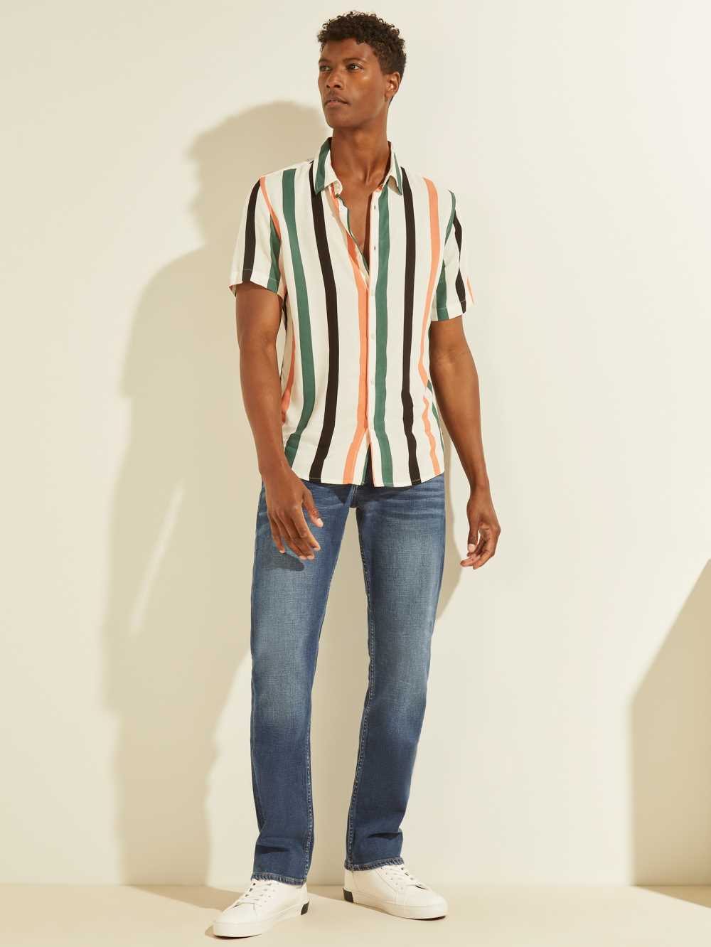 White Men's Guess Eco Art Stripe Shirts Australia Sale | 869PJAVGT