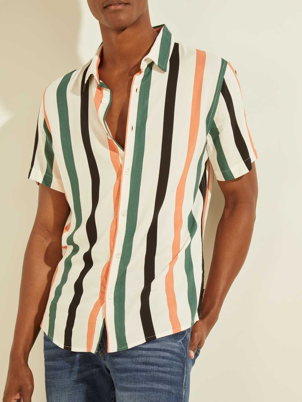 White Men's Guess Eco Art Stripe Shirts Australia Sale | 869PJAVGT