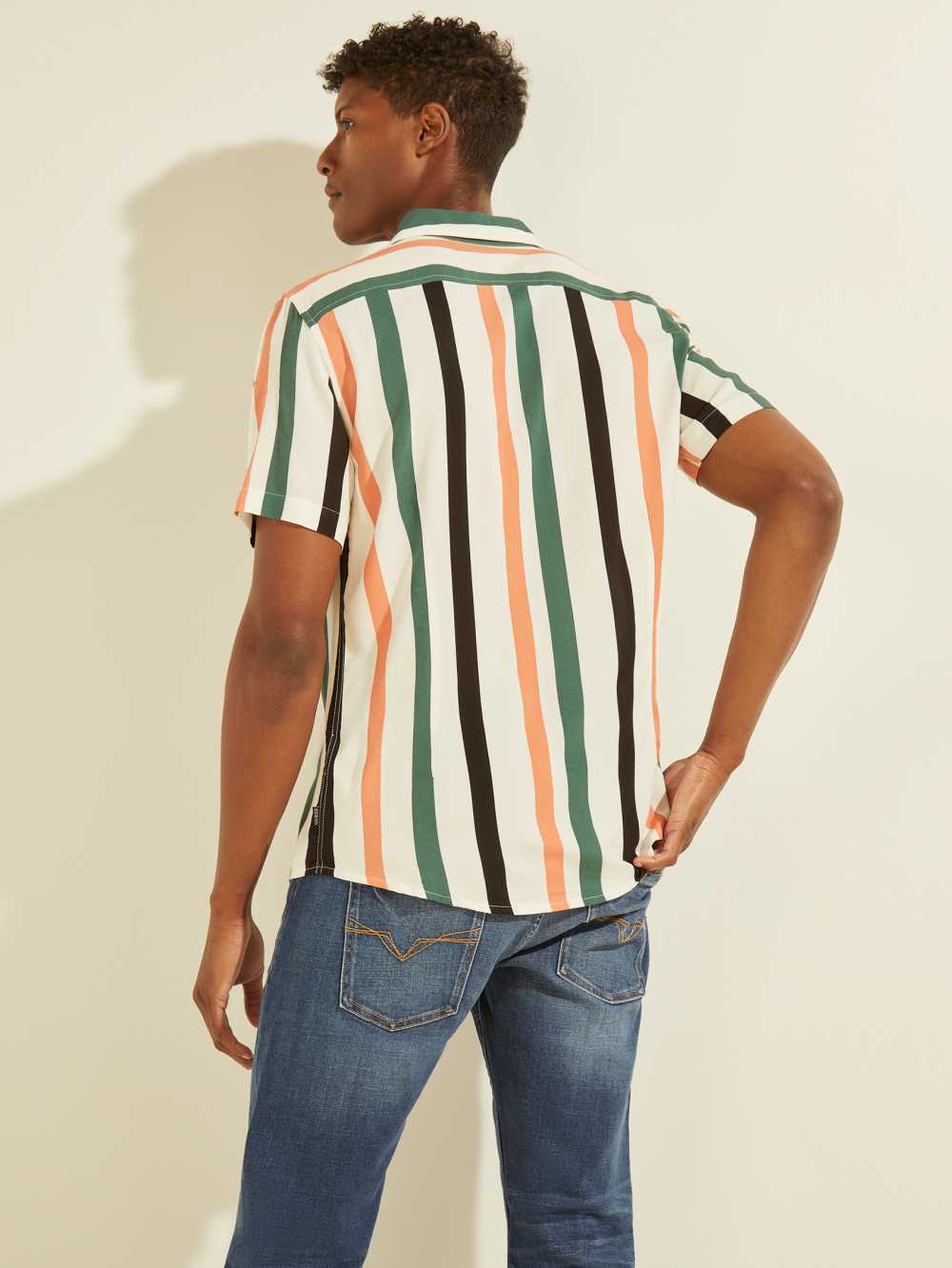 White Men's Guess Eco Art Stripe Shirts Australia Sale | 869PJAVGT