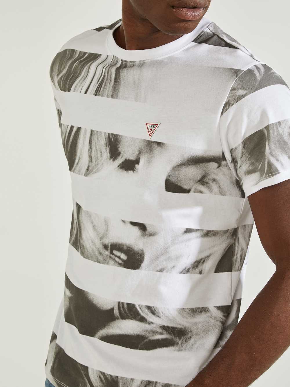 White Men's Guess Eco Striped Photo T-shirt Australia Sale | 470DYATPX