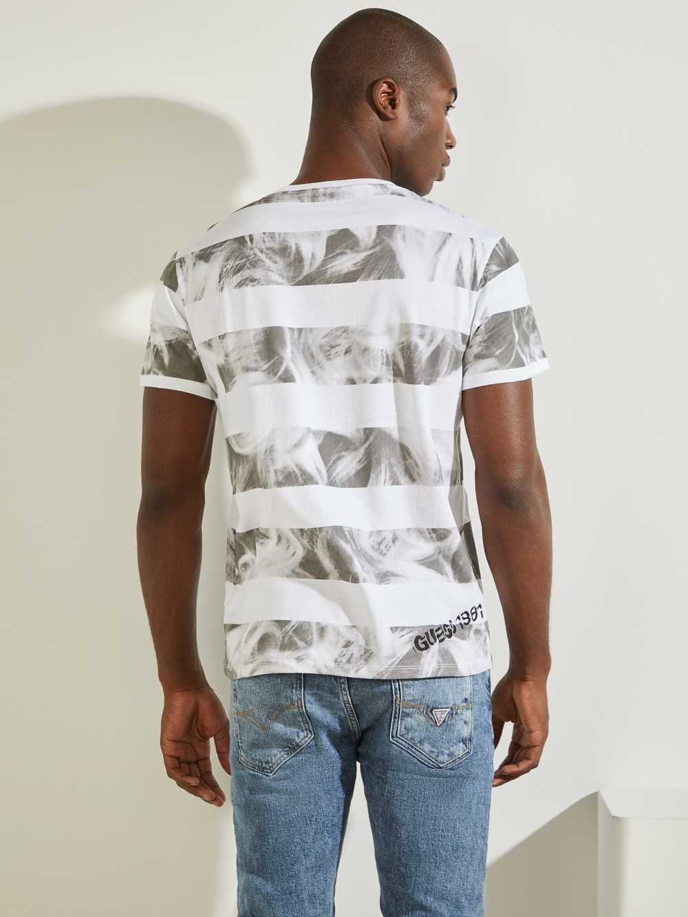 White Men's Guess Eco Striped Photo T-shirt Australia Sale | 470DYATPX