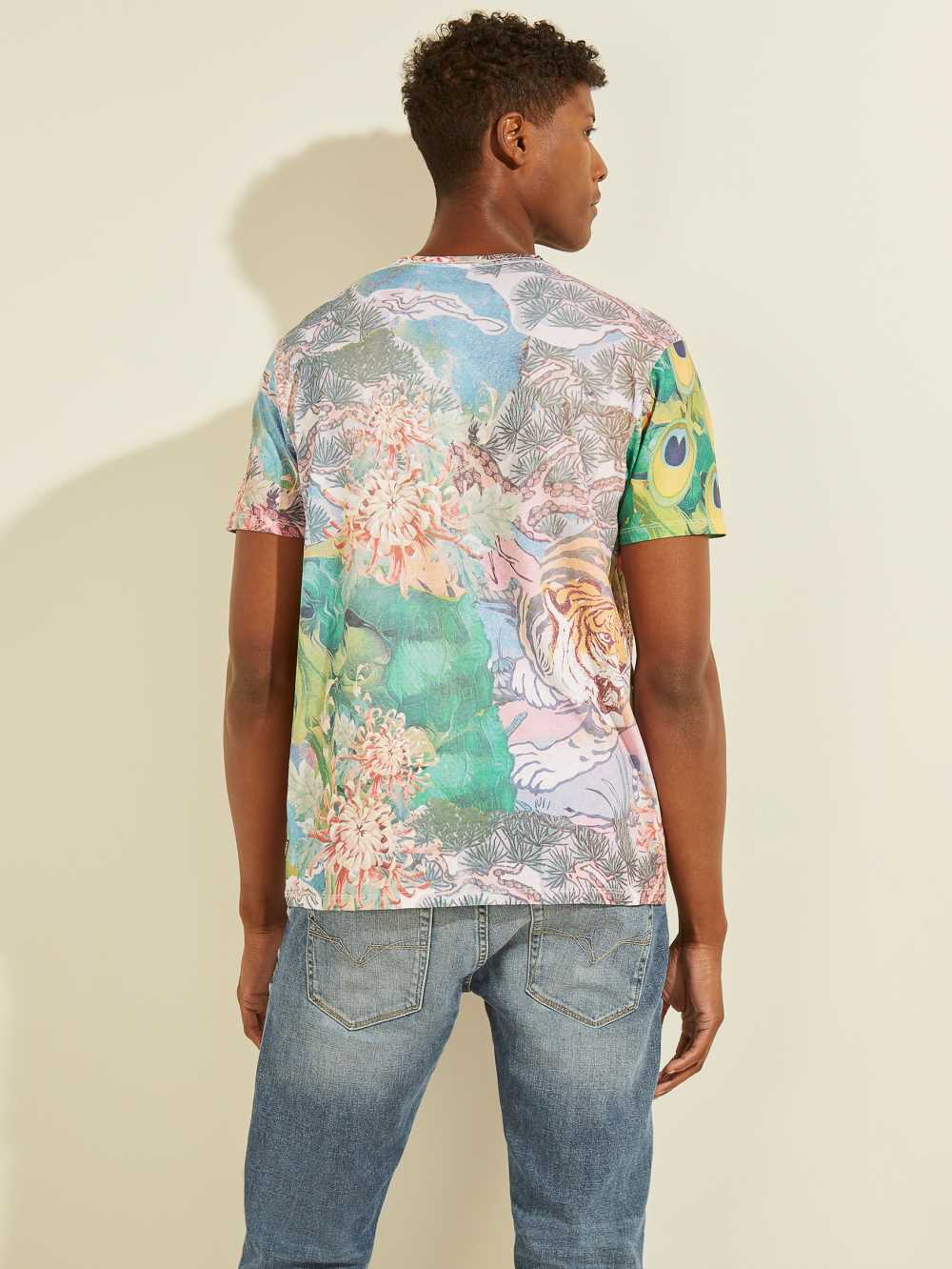 White Men's Guess Eco Tiger Graphic T-shirt Australia Sale | 170GQSNLC