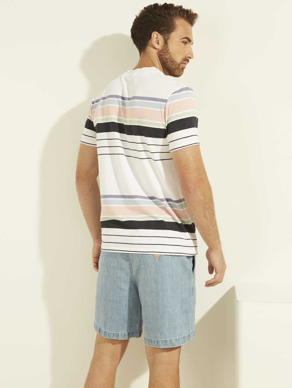 White Men's Guess Eli Acid Wash Stripe T-shirt Australia Sale | 637HBDNRF