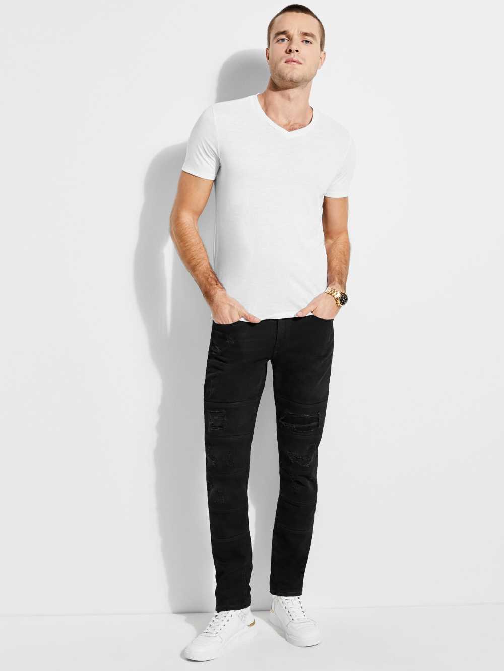 White Men's Guess Mason Yoke V-Neck T-shirt Australia Sale | 516EQURBX