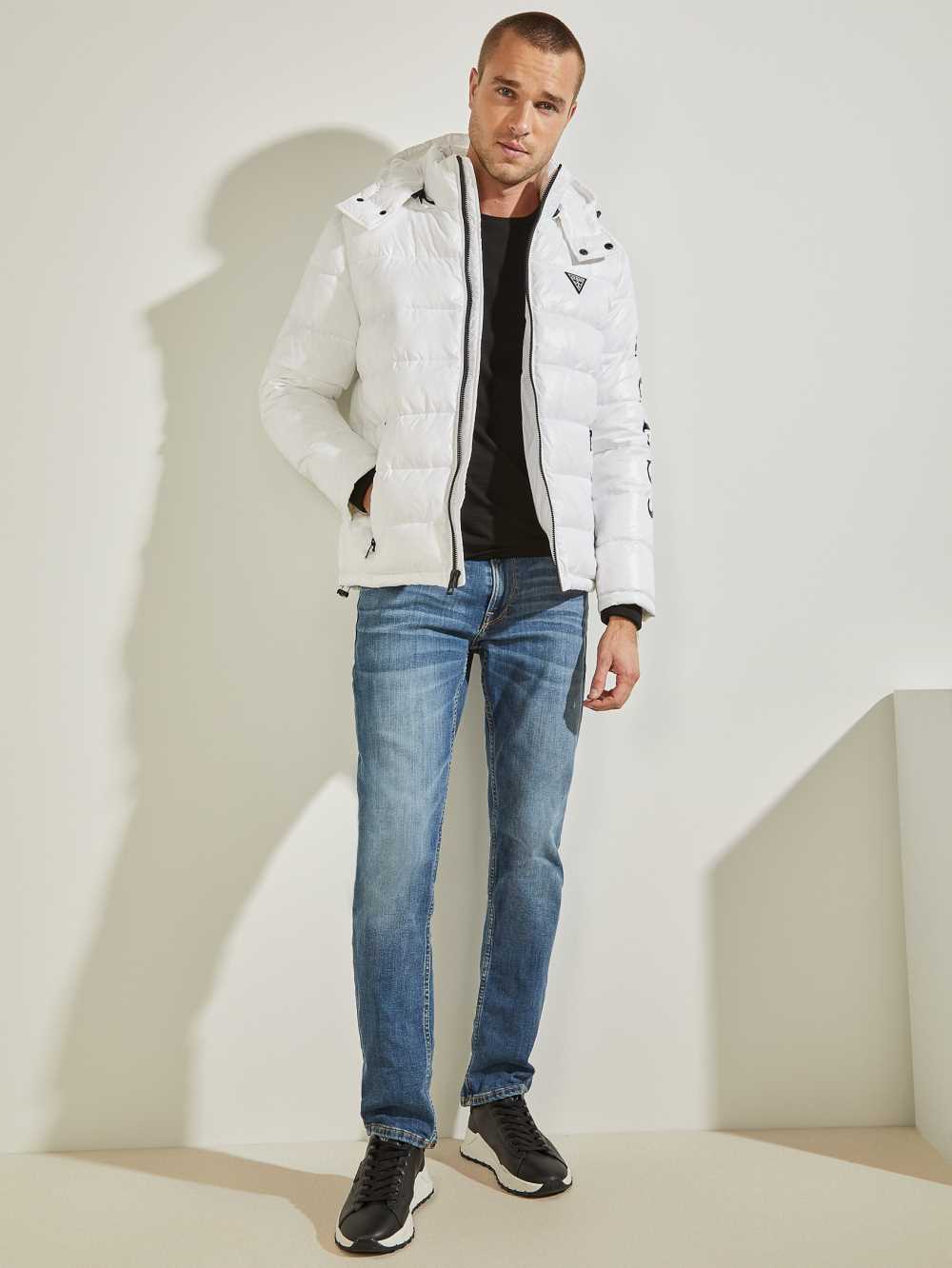 White Multicolor Men's Guess Anthony Logo Puffer Jackets Australia Sale | 549BURFID