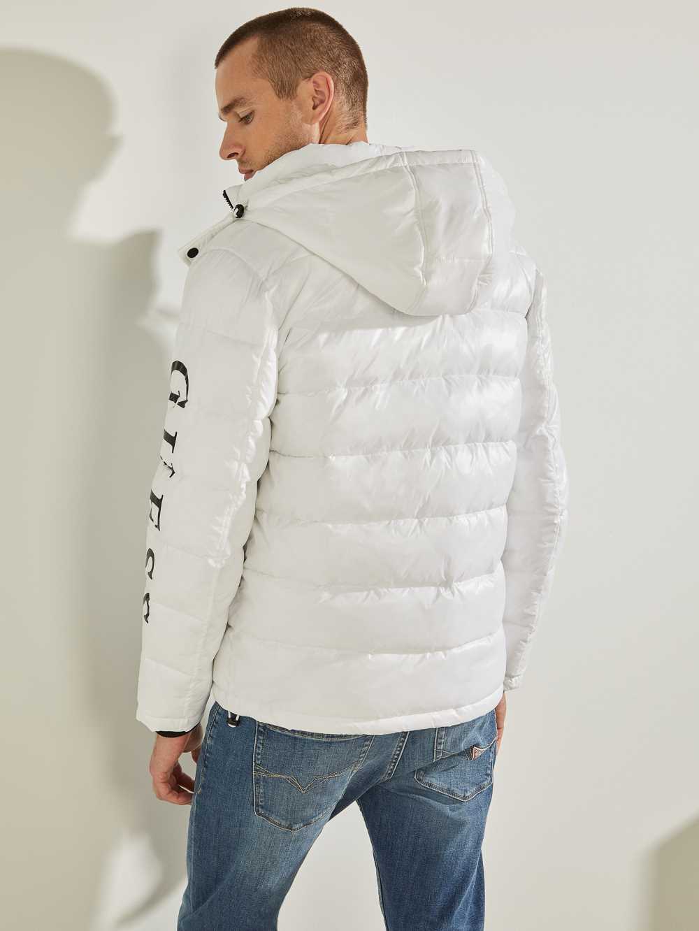 White Multicolor Men's Guess Anthony Logo Puffer Jackets Australia Sale | 549BURFID