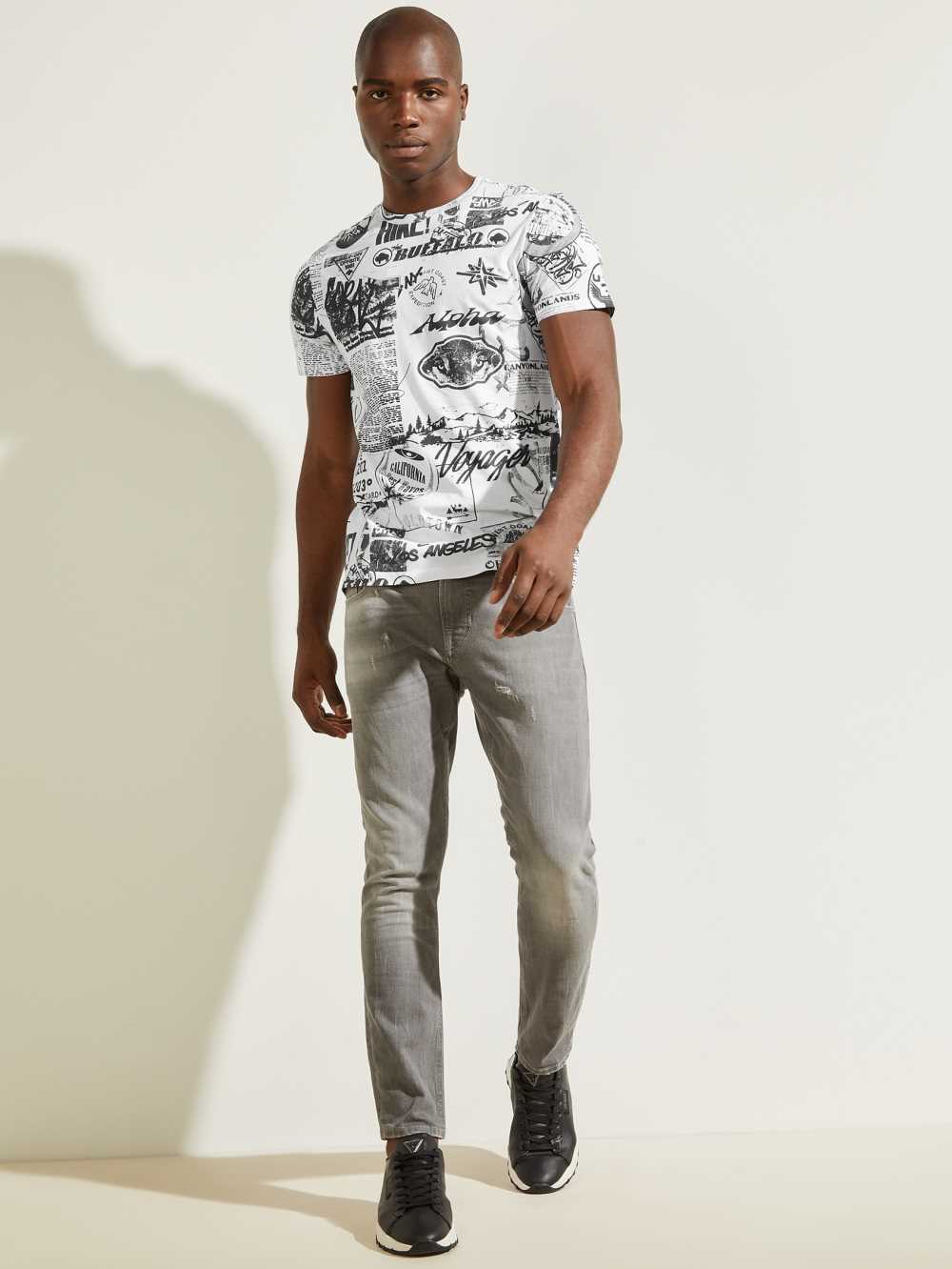 White Multicolor Men's Guess Eco Resort Collage T-shirt Australia Sale | 519JFTAHO