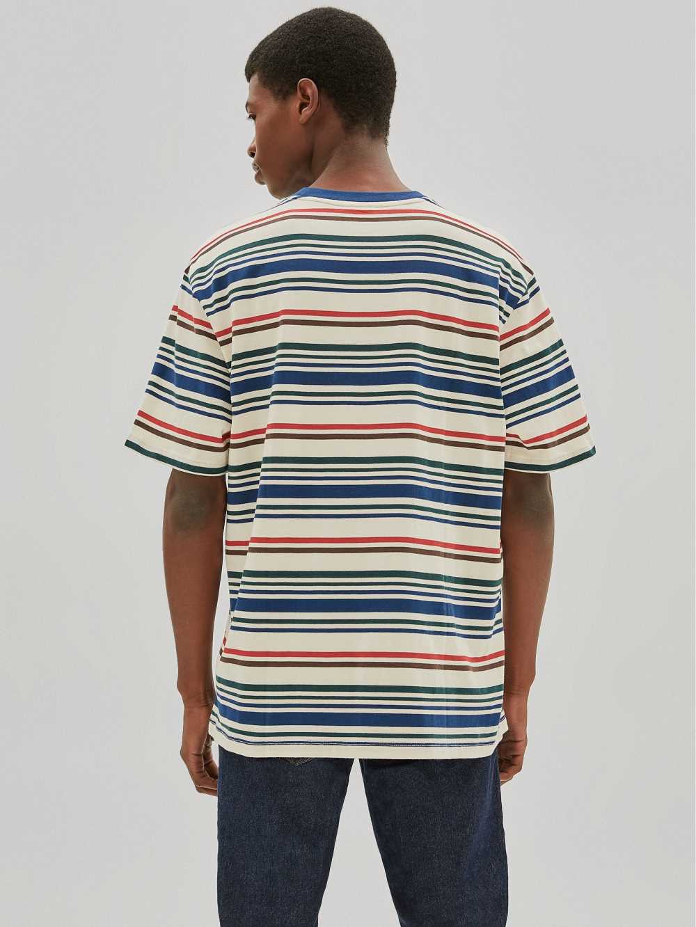 White Multicolor Men's Guess Originals Striped T-shirt Australia Sale | 082RHBFYA