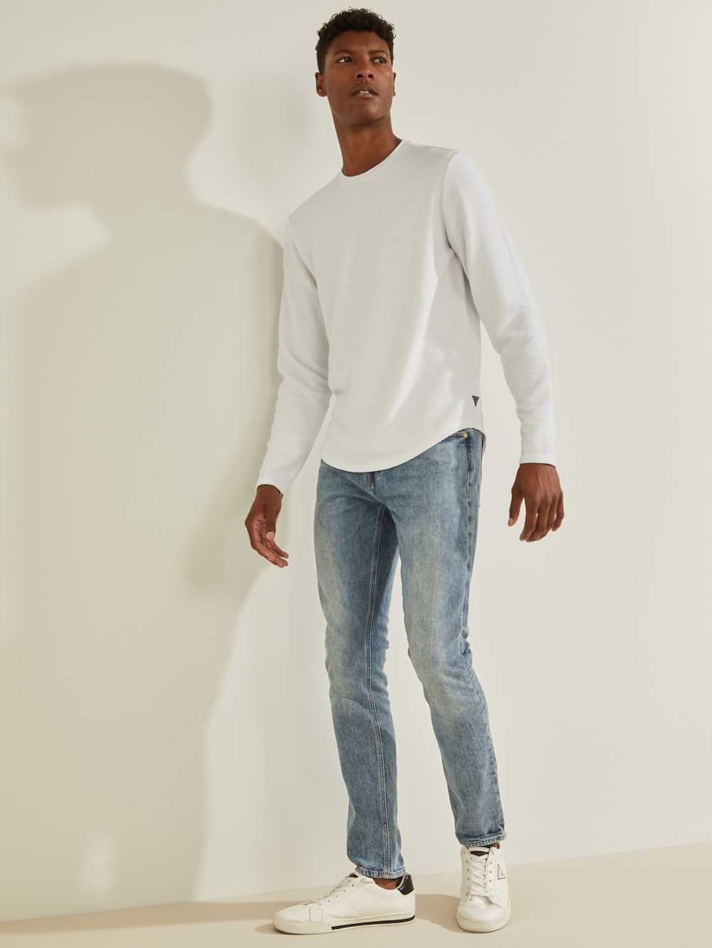 White Multicolor Men's Guess Textured Jersey Crewneck Sweatshirt Australia Sale | 428NVIYCU