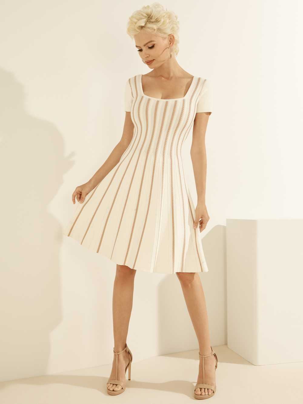 White Multicolor Women's Guess Leti Flare Dresses Australia Sale | 913MCOKVQ