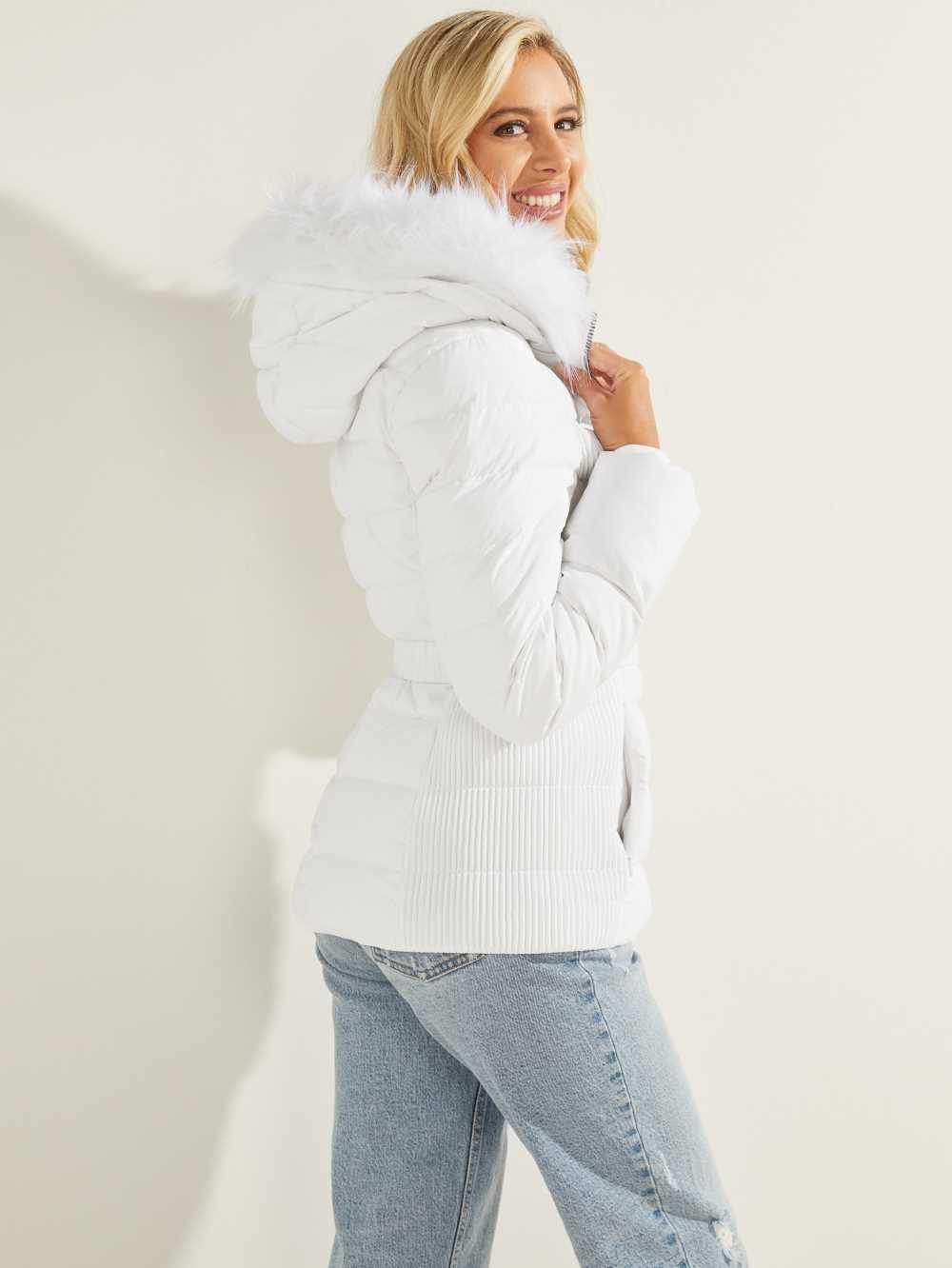 White Women's Guess Eco Claudiaed Down Puffer Jackets Australia Sale | 329PNMRSI