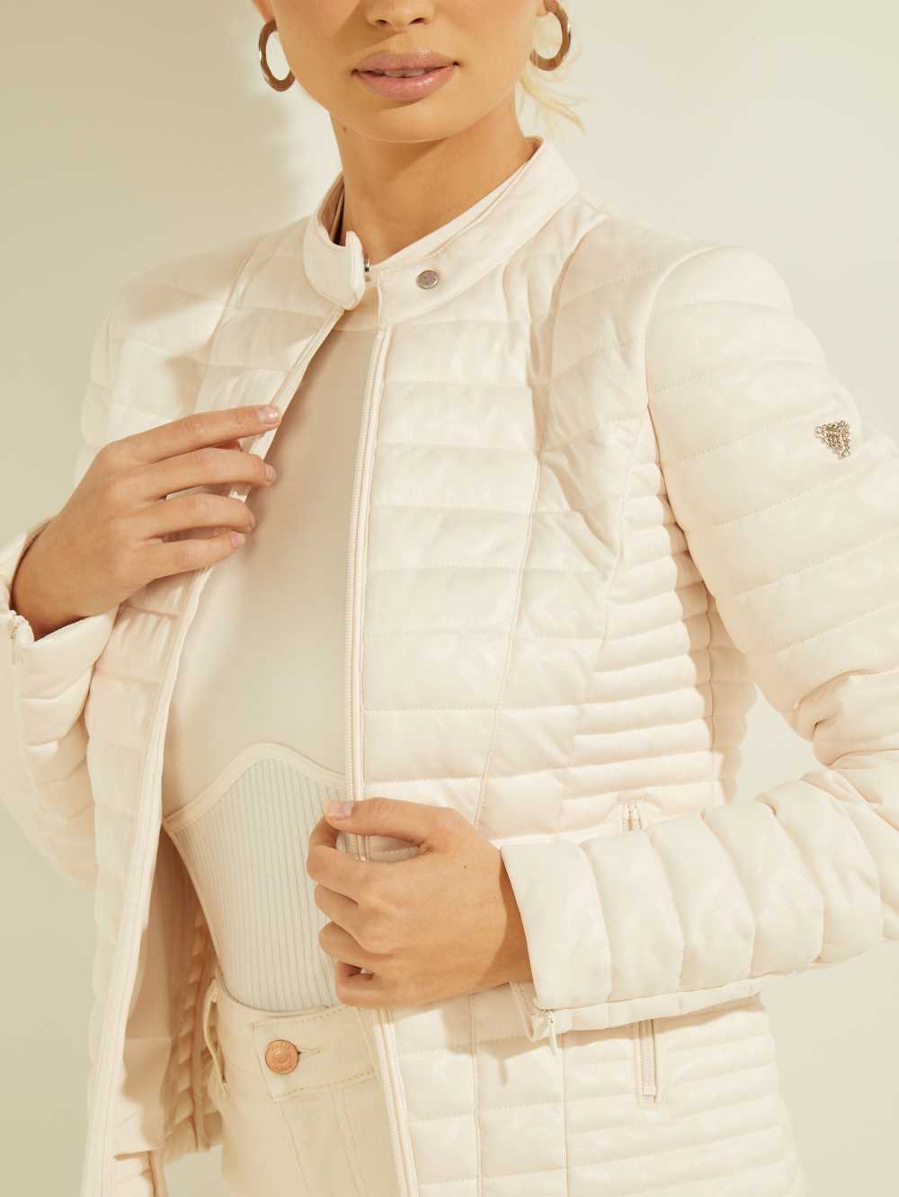 White Women's Guess Eco Vona Logo Jackets Australia Sale | 047TJMSKW