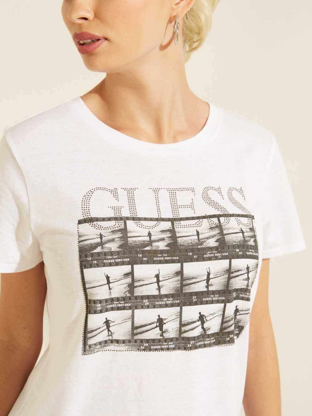 White Women's Guess Film Roll Easy T-shirt Australia Sale | 973ZSDOCK