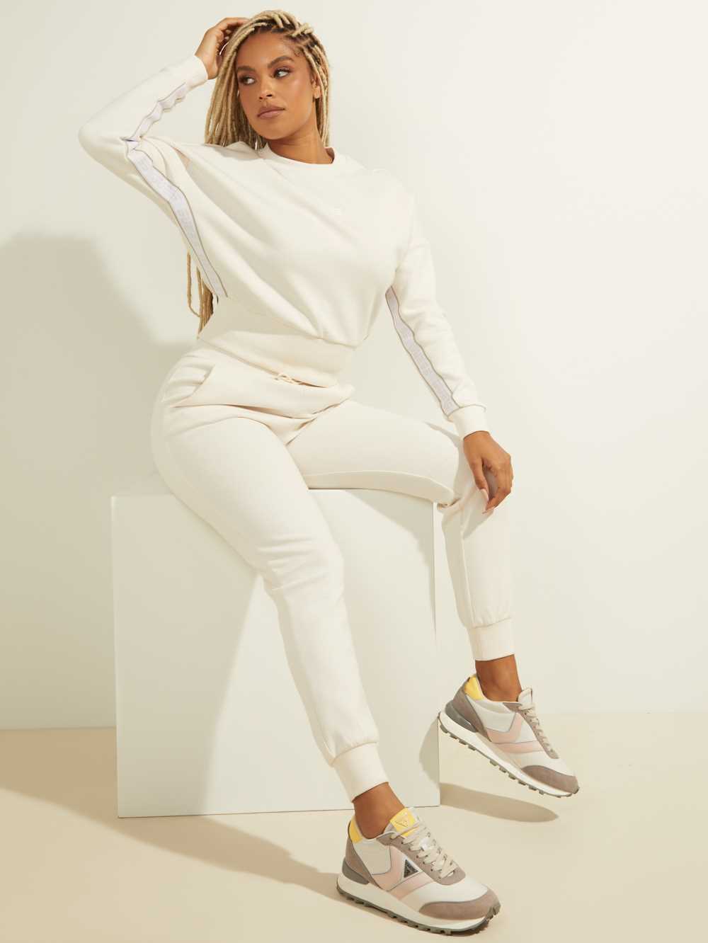White Women's Guess Logo Tape Mock-Neck Sweatshirt Australia Sale | 790OLTYZH