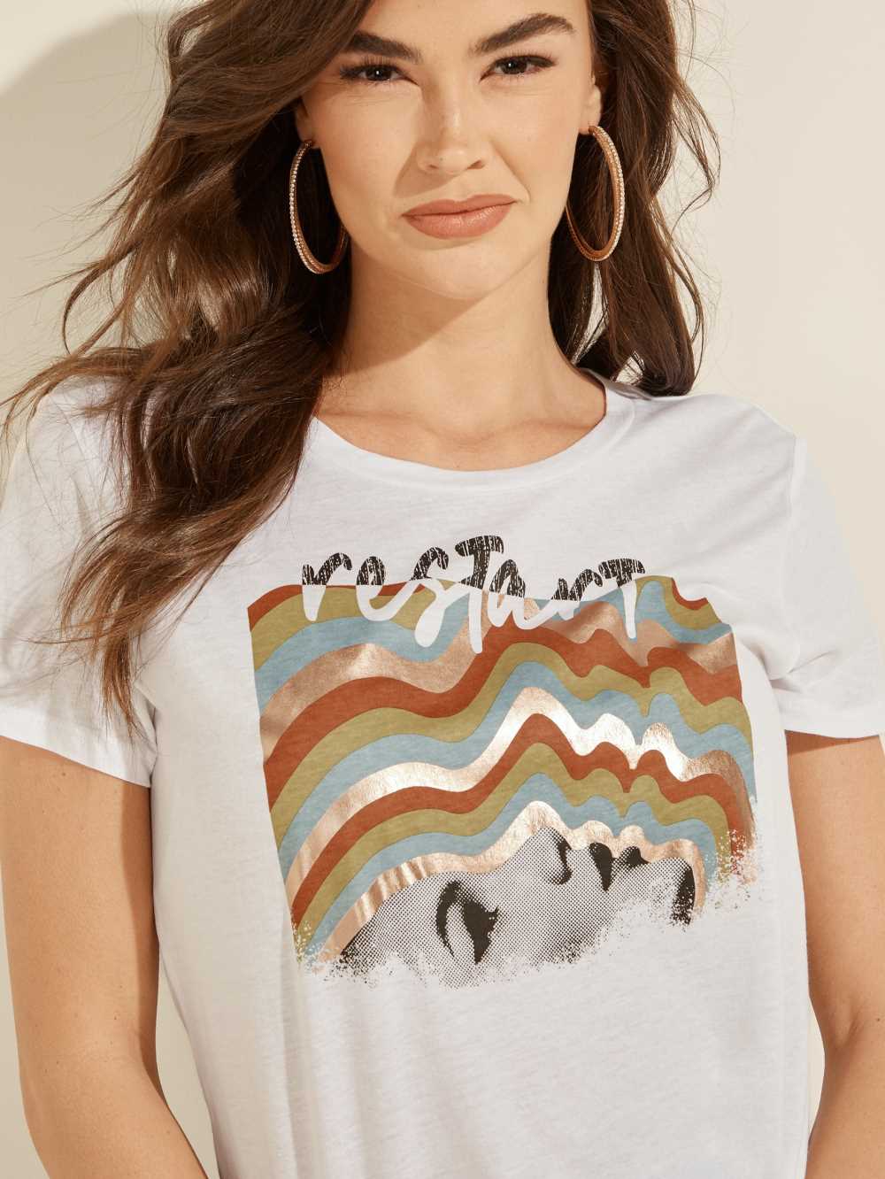 White Women's Guess Restart Easy T-shirt Australia Sale | 375WVETPR