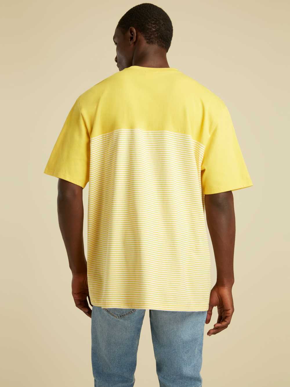 Yellow Men's Guess Striped Summer Games T-shirt Australia Sale | 375FKCWYU